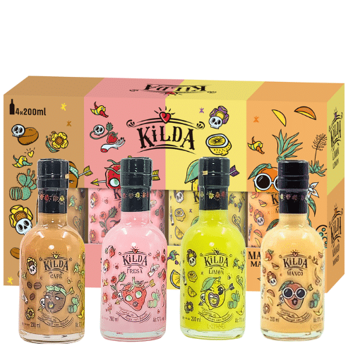Kilda Tequila likør - Jordbær, Lemon, Mango & Kaffe - 4 x 20 cl
