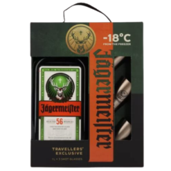 Jägermeister i gaveæske med tre signatur metal shotglas