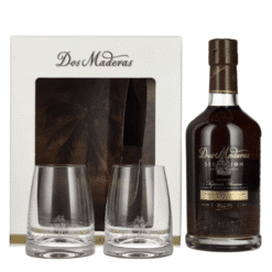 Dos Maderas Rum, i gaveæske m/2 glas