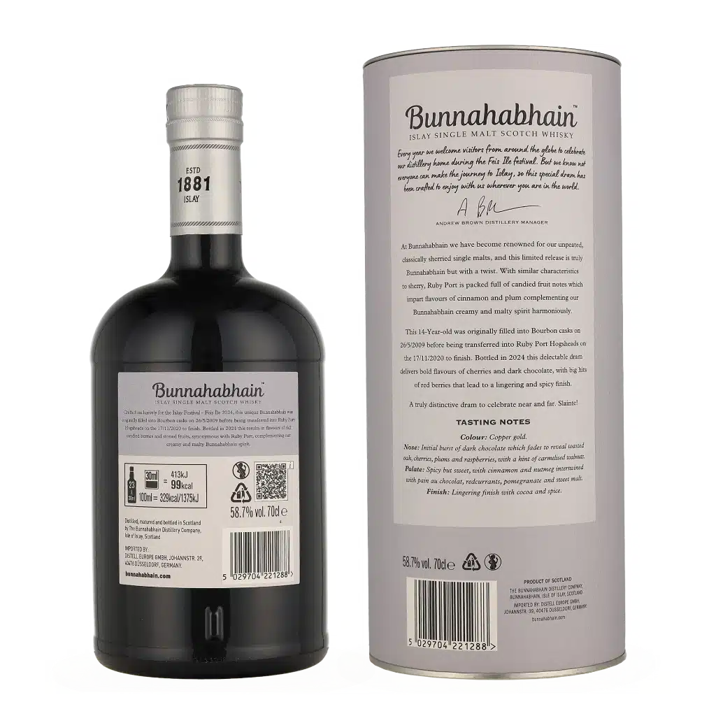 Bunnahabhain 14 Years Old RUBY PORT CASK Matured Limited Release Fèis Ìle 2024, 58,7% - Billede 2